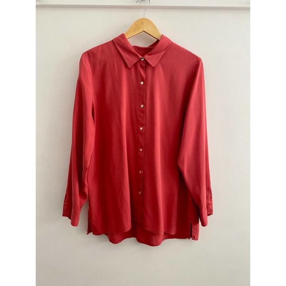 J. Jill 100% Silk Dark Coral Button Down Shirt Large - Picture 3 of 10